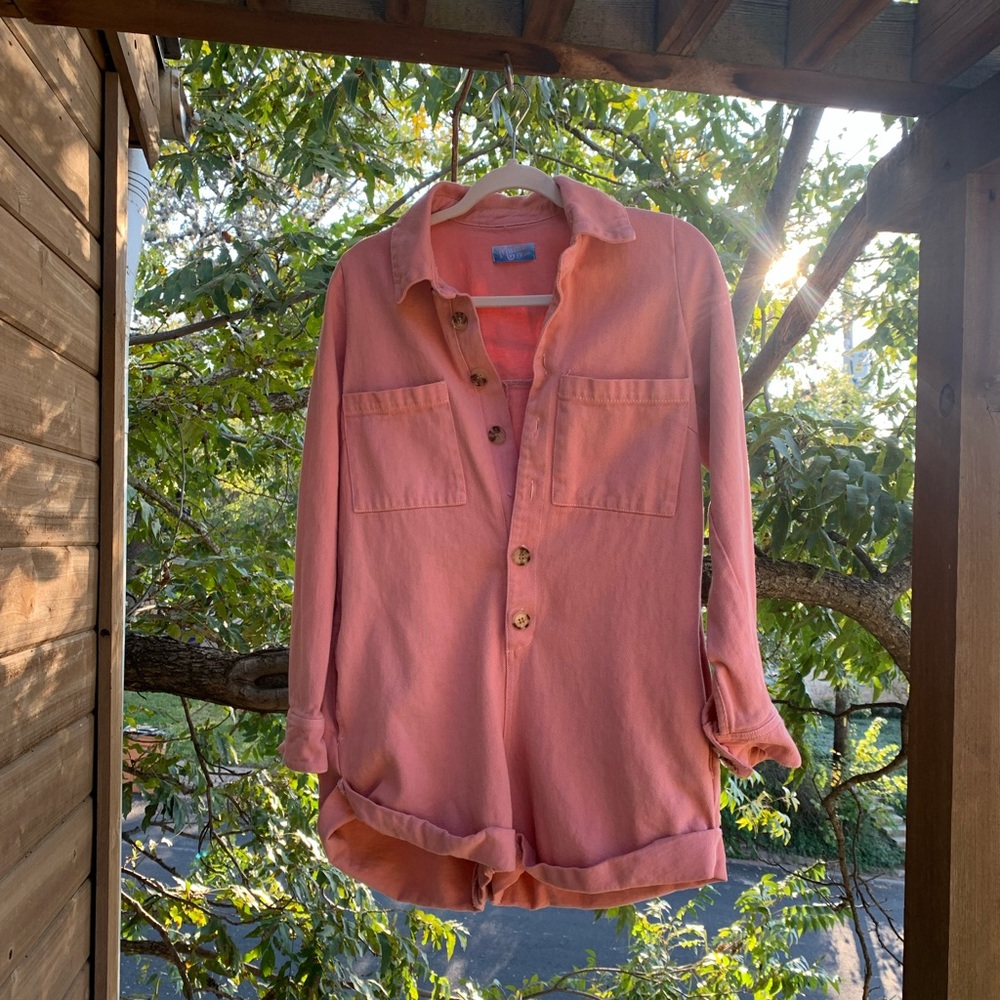 Pink Show Me Your Mumu Revolve Range Romper Long Sleeve Short Button Front Denim